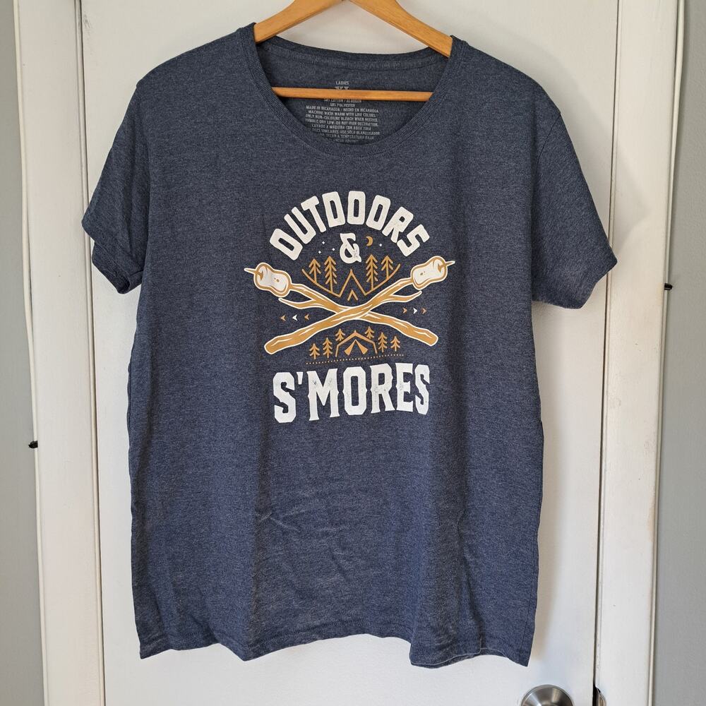 Outdoors and Smore's Women's XL Heather Navy Outdoors Camping Summer T-Shirt